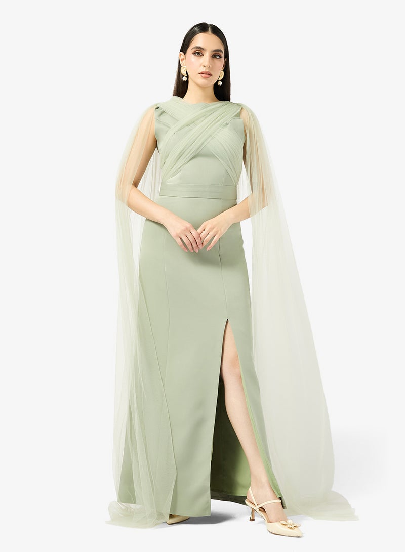 Iyra Mesh Detail Draped Dress - Image 1